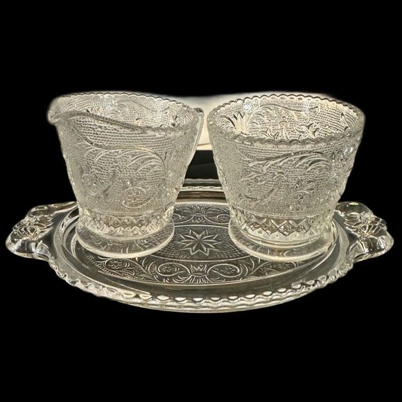 DUNCAN MILLER Sugar Cream Coffee Tea Set Tray Vintage Retro Glass MANGANESE - Picture 1 of 16